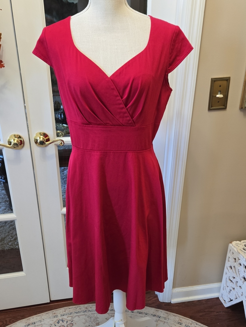 Bbonlinedress Cap-Sleeve Fit & Flare Dress Dark Raspberry Red Stretch Size L EUC